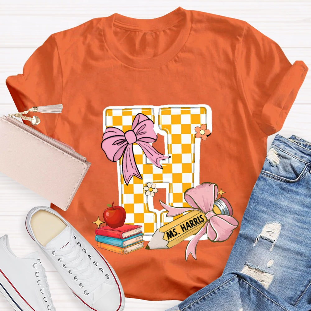 Personalized Name Yellow Checkerboard  Initials Design T-Shirt