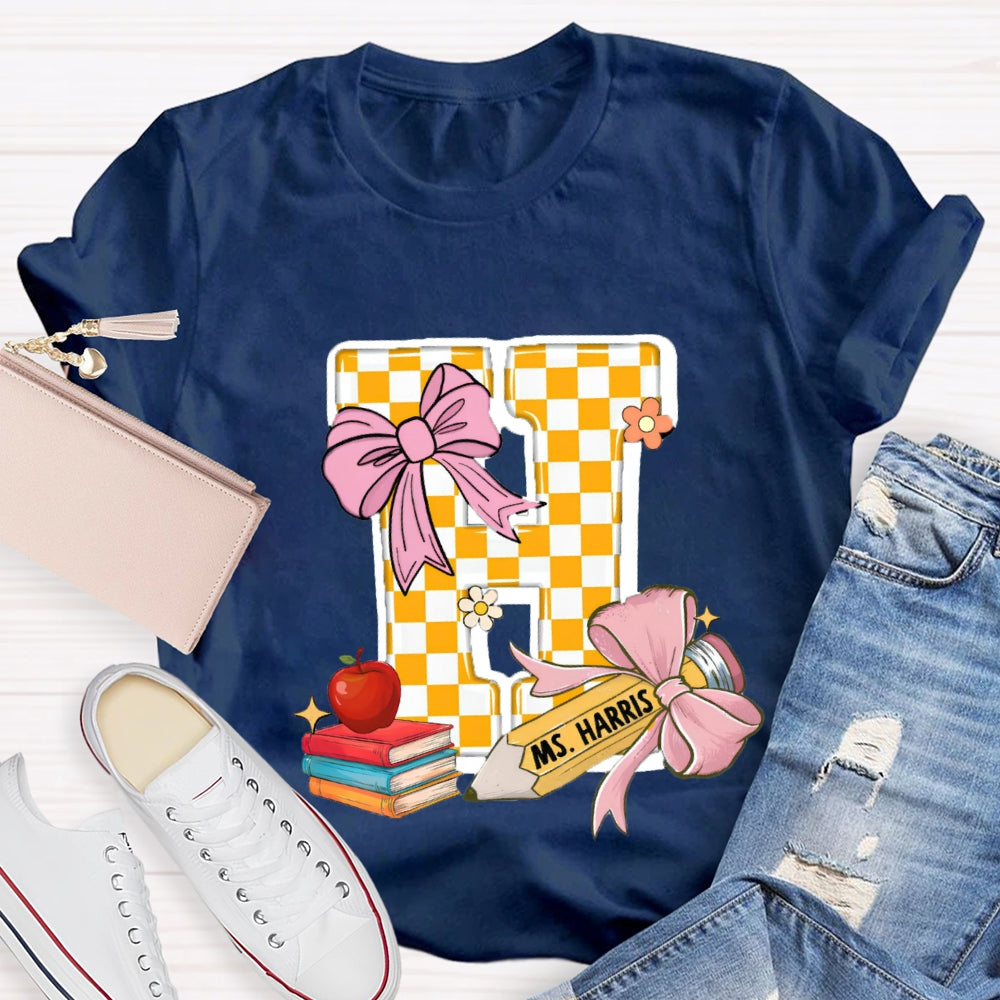 Personalized Name Yellow Checkerboard  Initials Design T-Shirt
