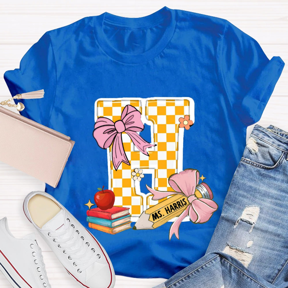 Personalized Name Yellow Checkerboard  Initials Design T-Shirt