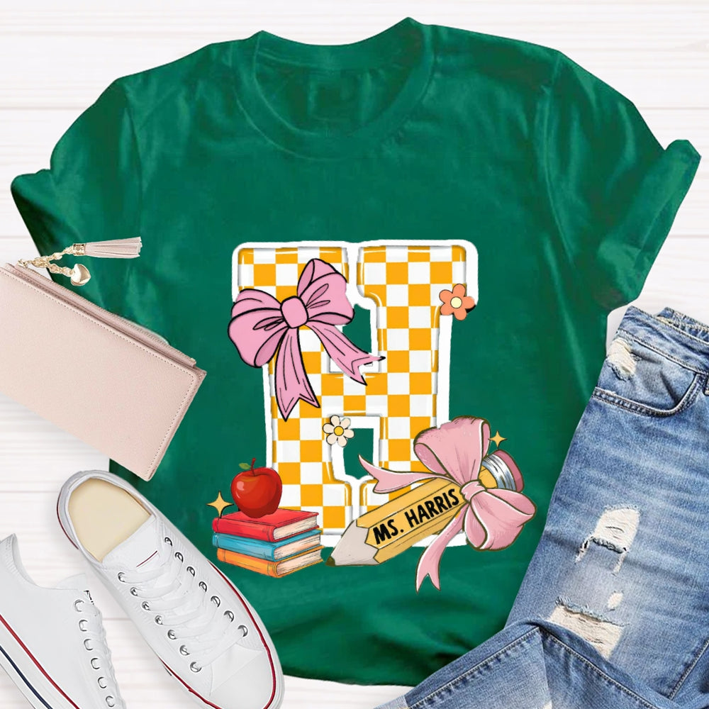 Personalized Name Yellow Checkerboard  Initials Design T-Shirt