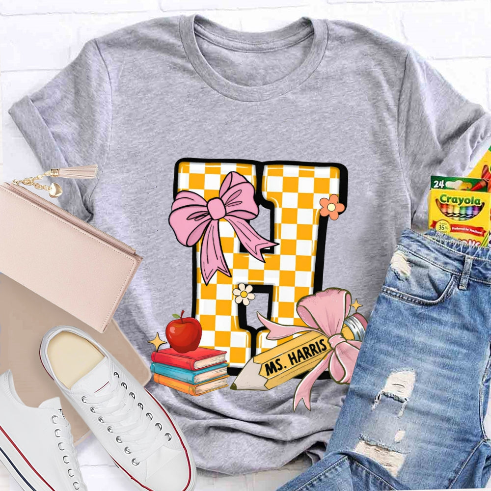 Personalized Name Yellow Checkerboard  Initials Design T-Shirt