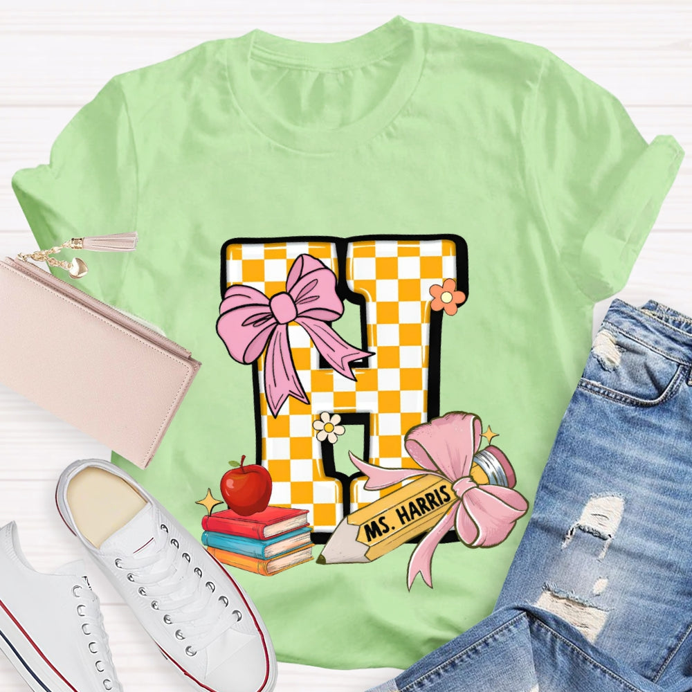 Personalized Name Yellow Checkerboard  Initials Design T-Shirt