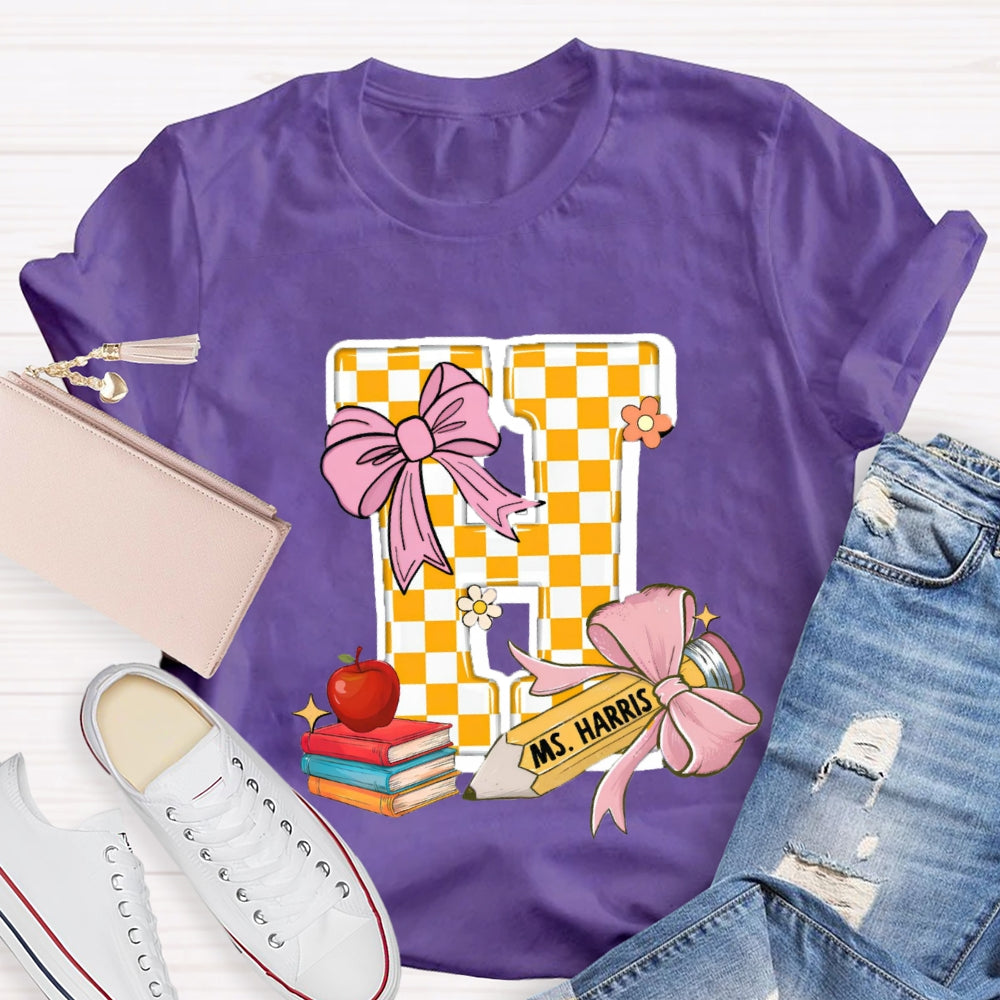 Personalized Name Yellow Checkerboard  Initials Design T-Shirt
