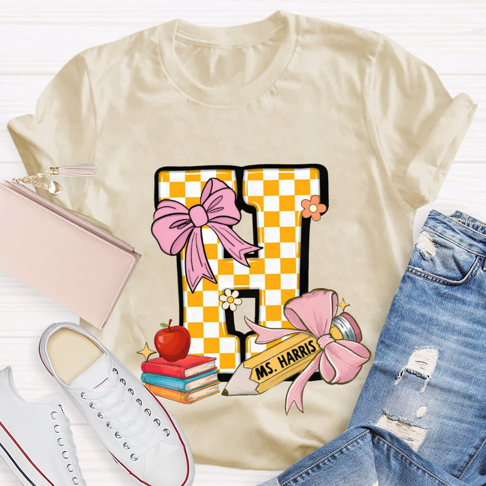 Personalized Name Yellow Checkerboard  Initials Design T-Shirt