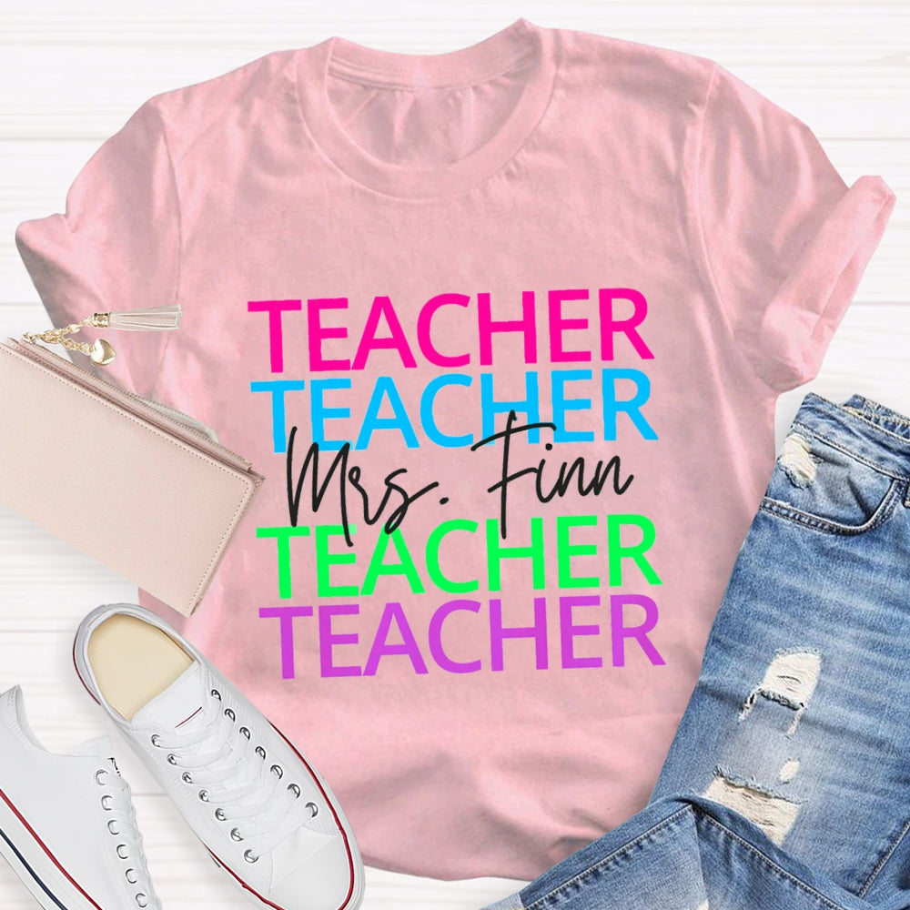 Personalized Name Colorful Teacher Print Short Sleeves T-Shirt