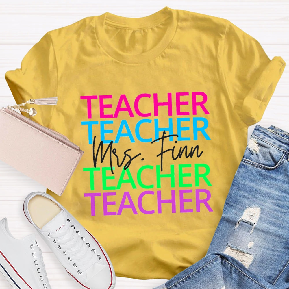 Personalized Name Colorful Teacher Print Short Sleeves T-Shirt