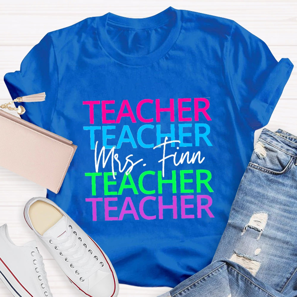 Personalized Name Colorful Teacher Print Short Sleeves T-Shirt