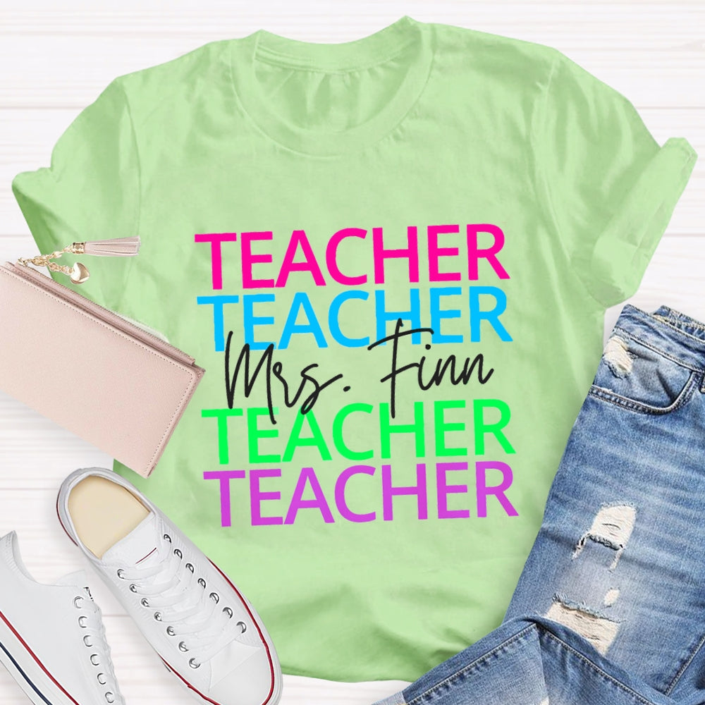 Personalized Name Colorful Teacher Print Short Sleeves T-Shirt