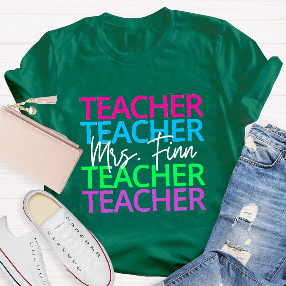 Personalized Name Colorful Teacher Print Short Sleeves T-Shirt