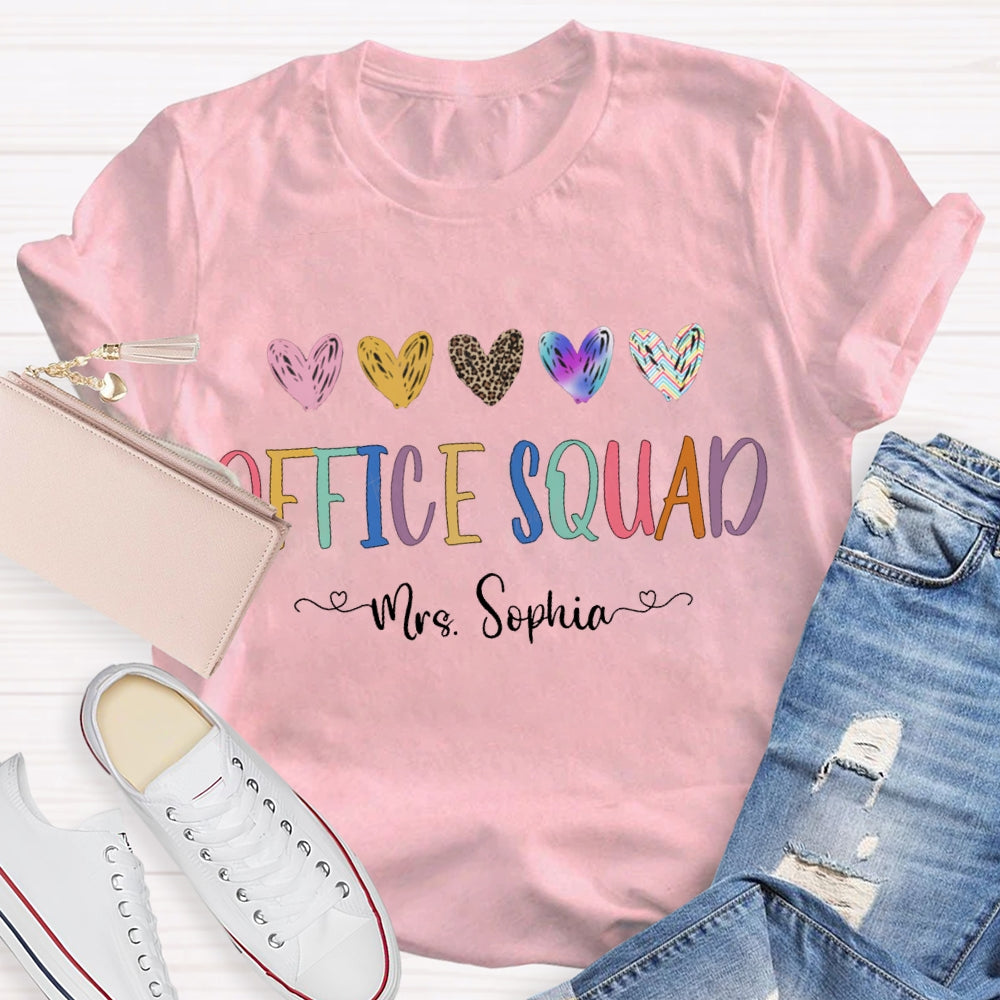 Personalized Name Office Squad Colored Heart T-shirt