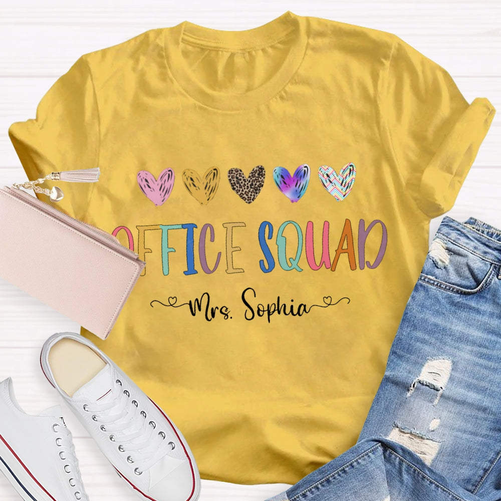 Personalized Name Office Squad Colored Heart T-shirt
