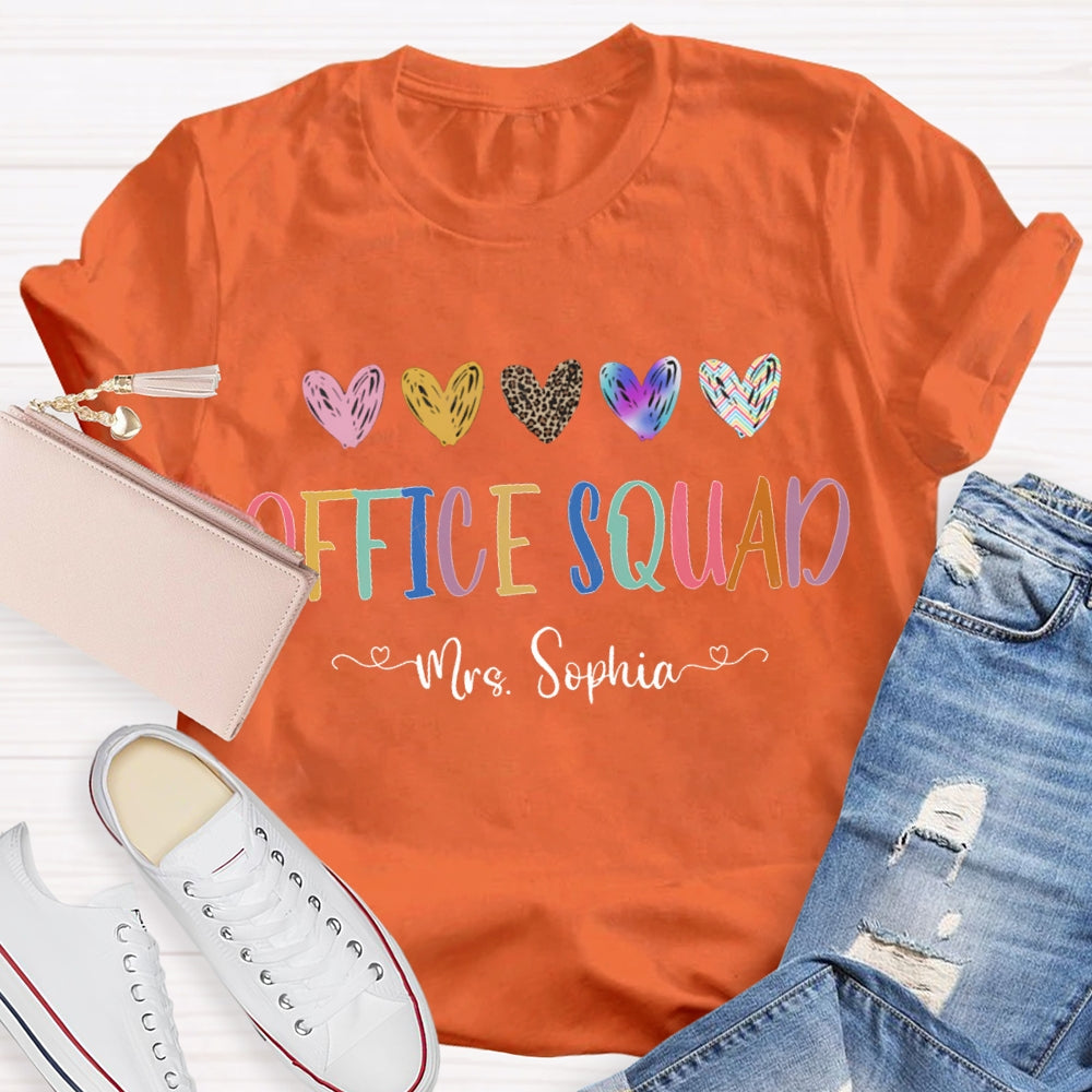 Personalized Name Office Squad Colored Heart T-shirt