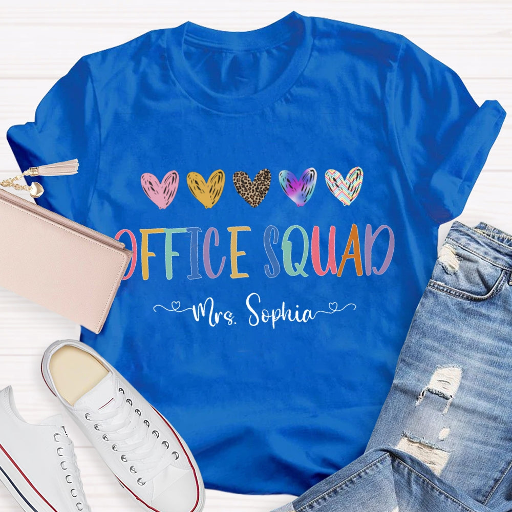 Personalized Name Office Squad Colored Heart T-shirt
