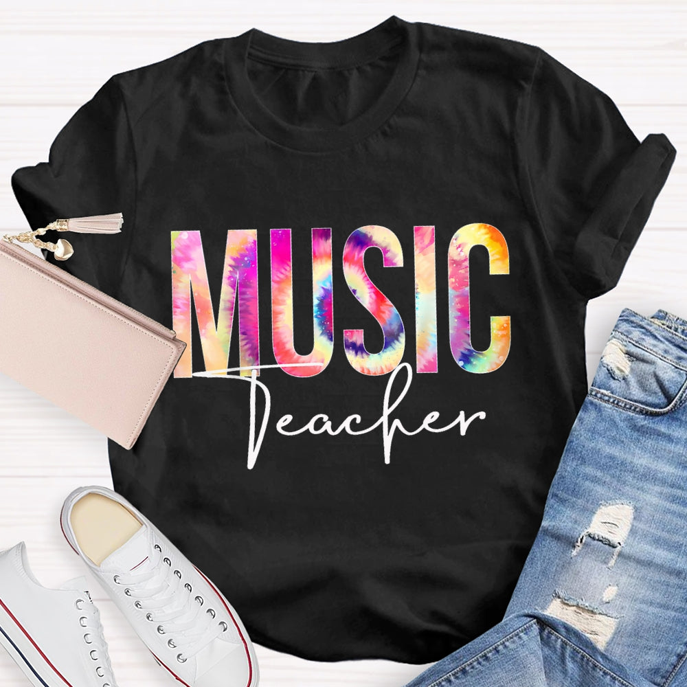 Music Teacher Colorful Tie-Dye Print T-shirt