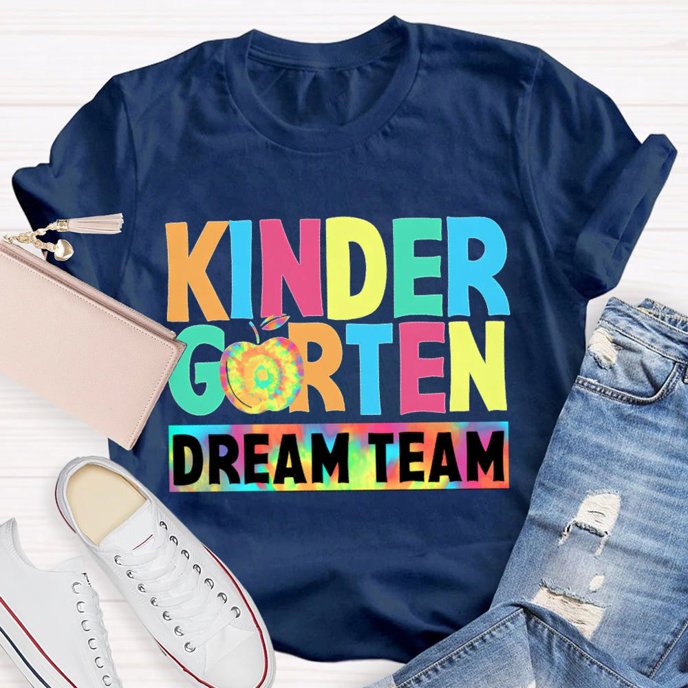 Personalized Grade Kindergarten Dream Team Colorful Tie-Dye Apples T-shirt