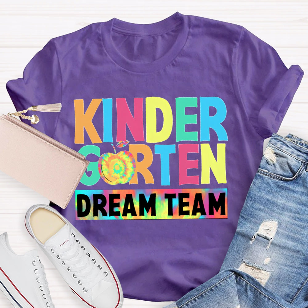 Personalized Grade Kindergarten Dream Team Colorful Tie-Dye Apples T-shirt