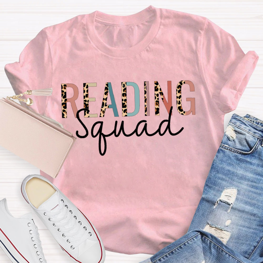 Reading Squad Leopard Print And Colorful Combination Letters Read T-shirt