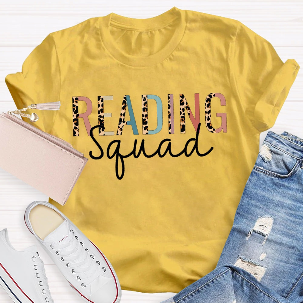 Reading Squad Leopard Print And Colorful Combination Letters Read T-shirt