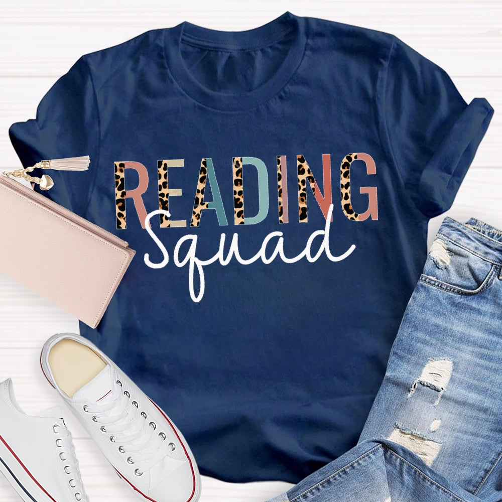 Reading Squad Leopard Print And Colorful Combination Letters Read T-shirt