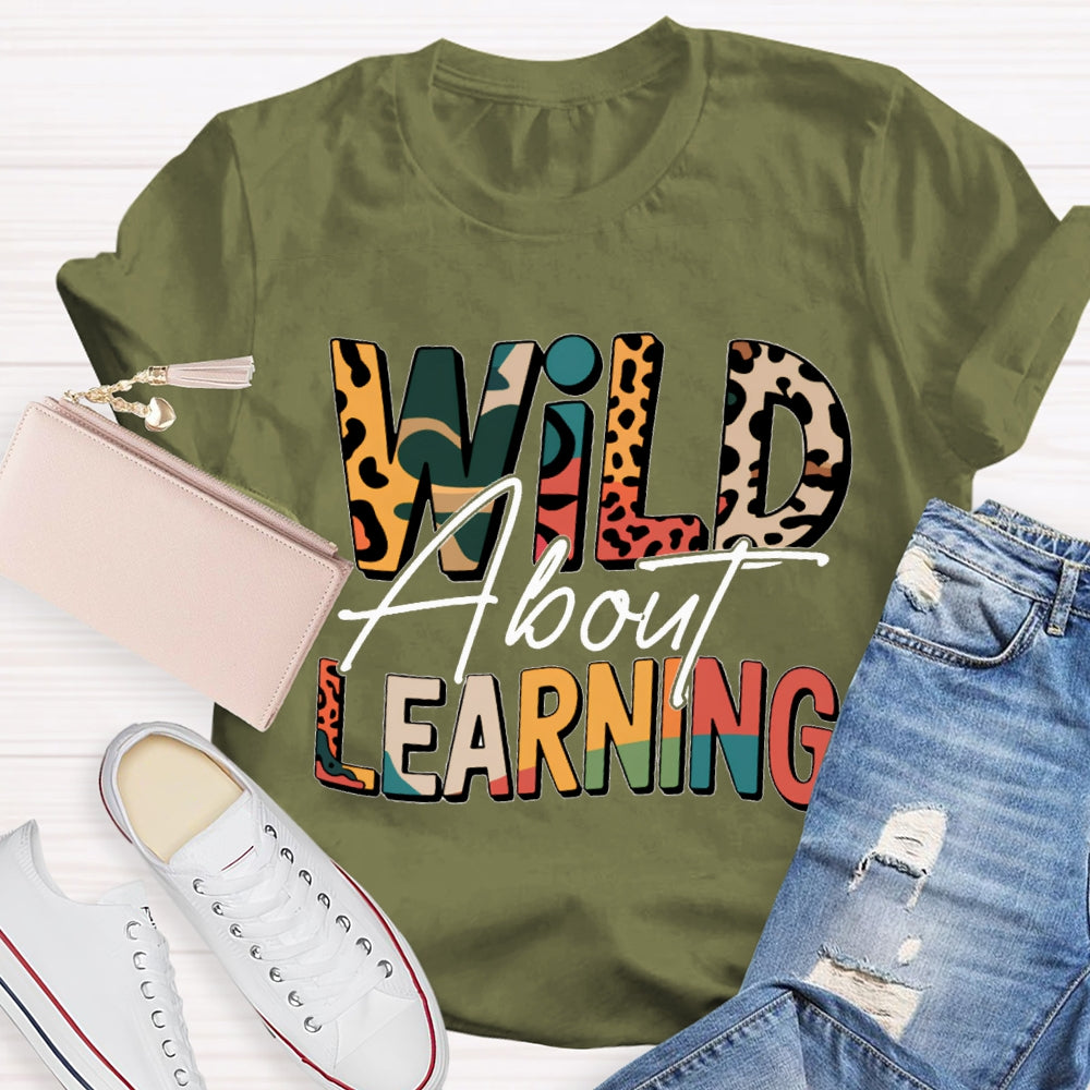Wild About Learning And Reading Colorful Leopard Letter Print T-shirt