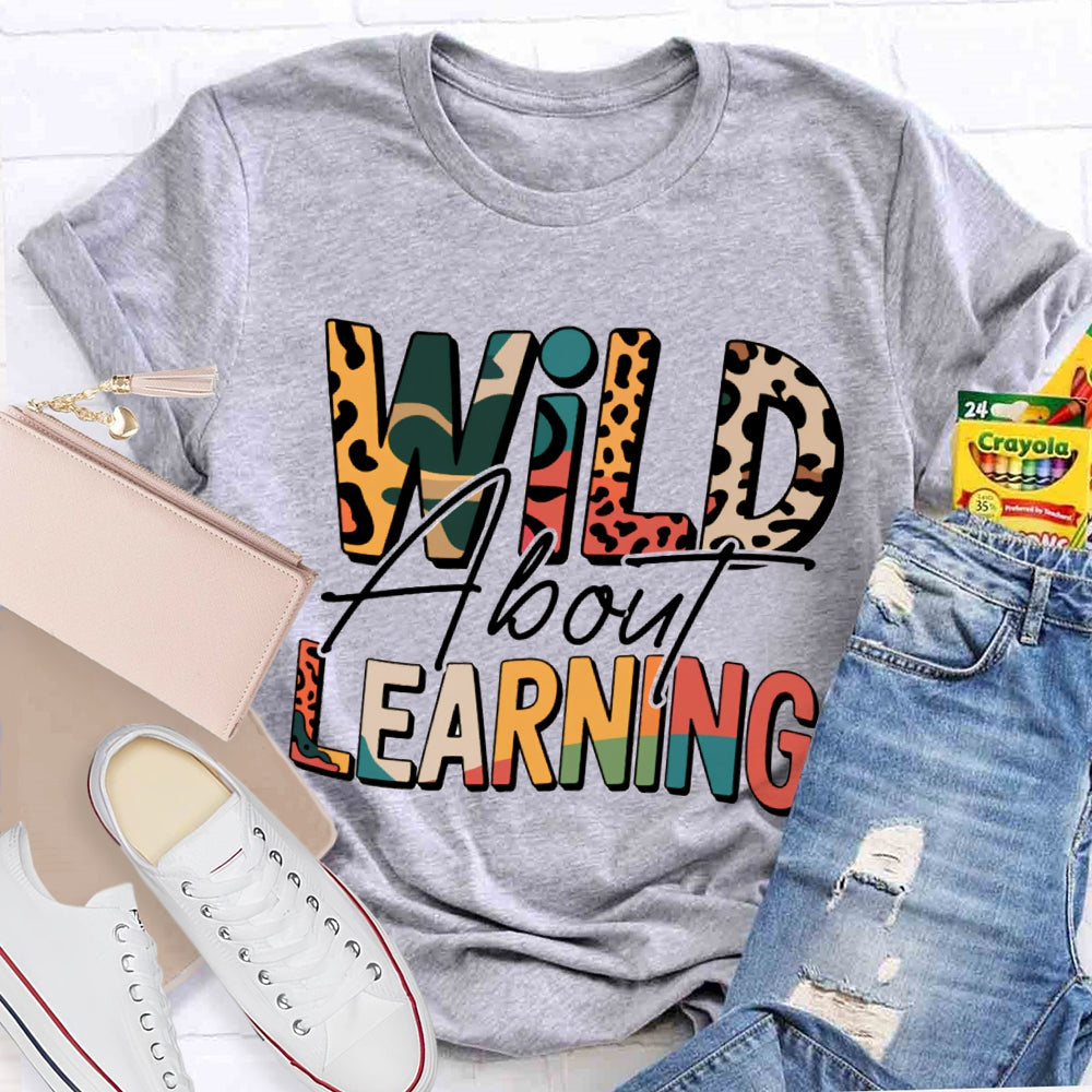 Wild About Learning And Reading Colorful Leopard Letter Print T-shirt