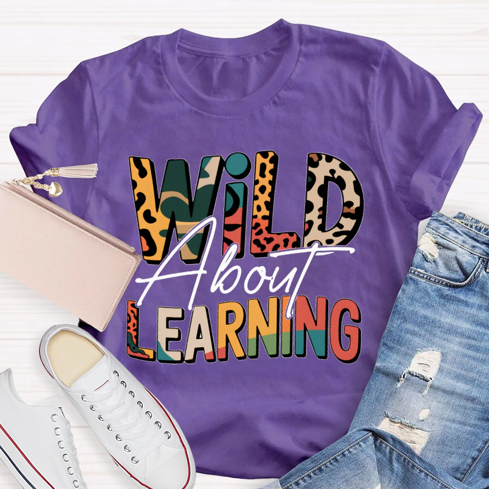 Wild About Learning And Reading Colorful Leopard Letter Print T-shirt