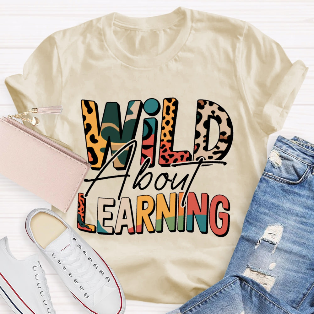 Wild About Learning And Reading Colorful Leopard Letter Print T-shirt
