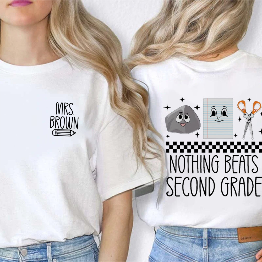 Personalized Name And Grade Nothing Beat Second Grade  Double Printed T-Shirt
