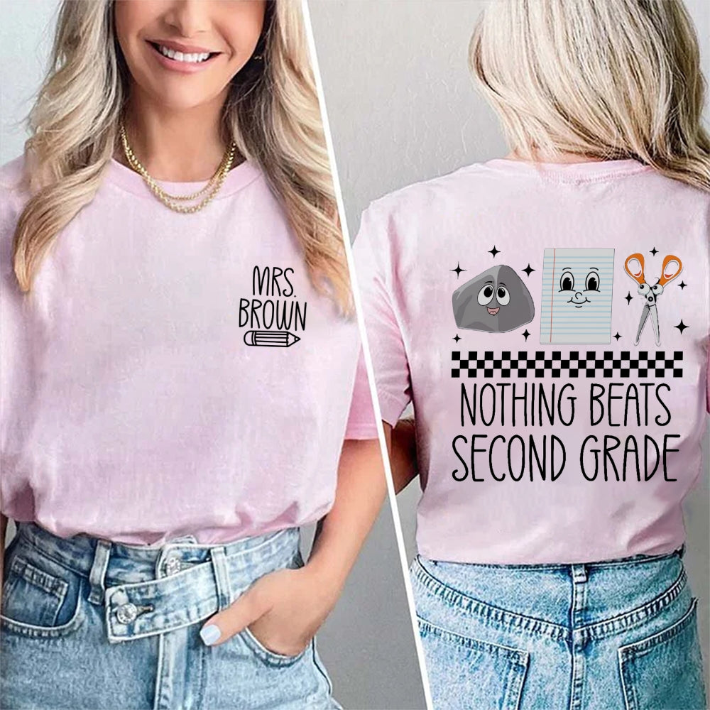 Personalized Name And Grade Nothing Beat Second Grade  Double Printed T-Shirt