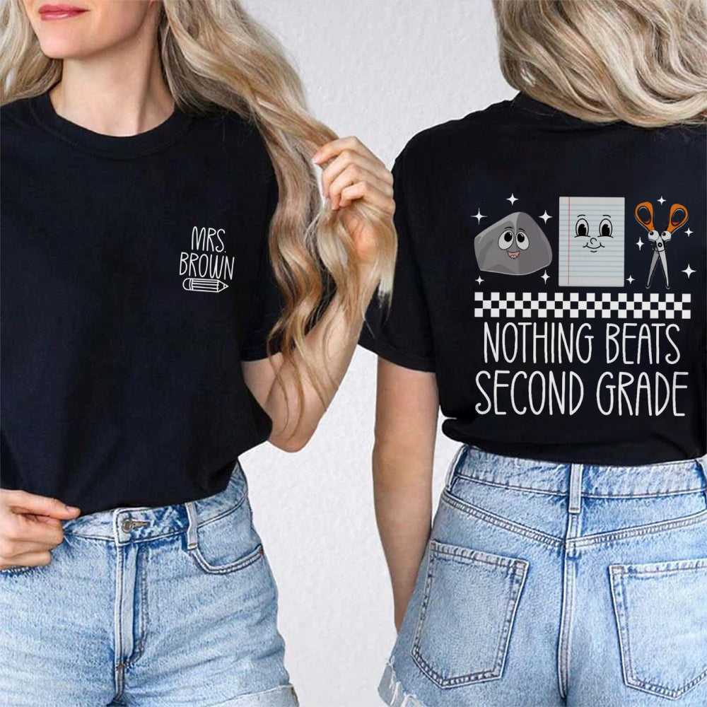 Personalized Name And Grade Nothing Beat Second Grade  Double Printed T-Shirt