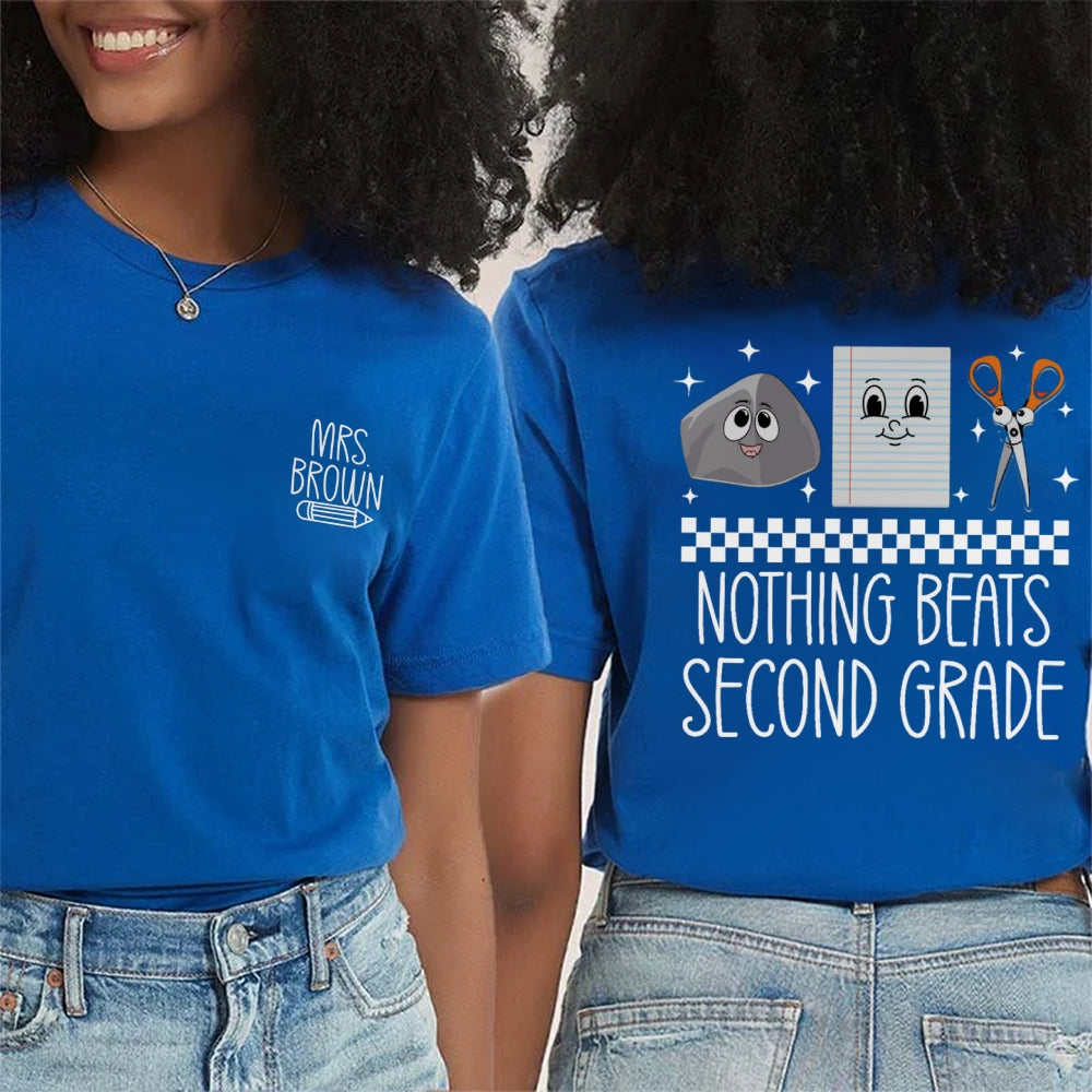 Personalized Name And Grade Nothing Beat Second Grade  Double Printed T-Shirt
