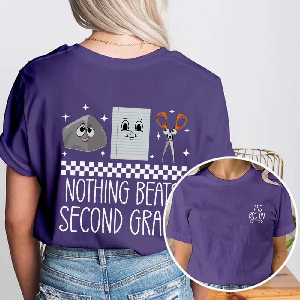 Personalized Name And Grade Nothing Beat Second Grade  Double Printed T-Shirt