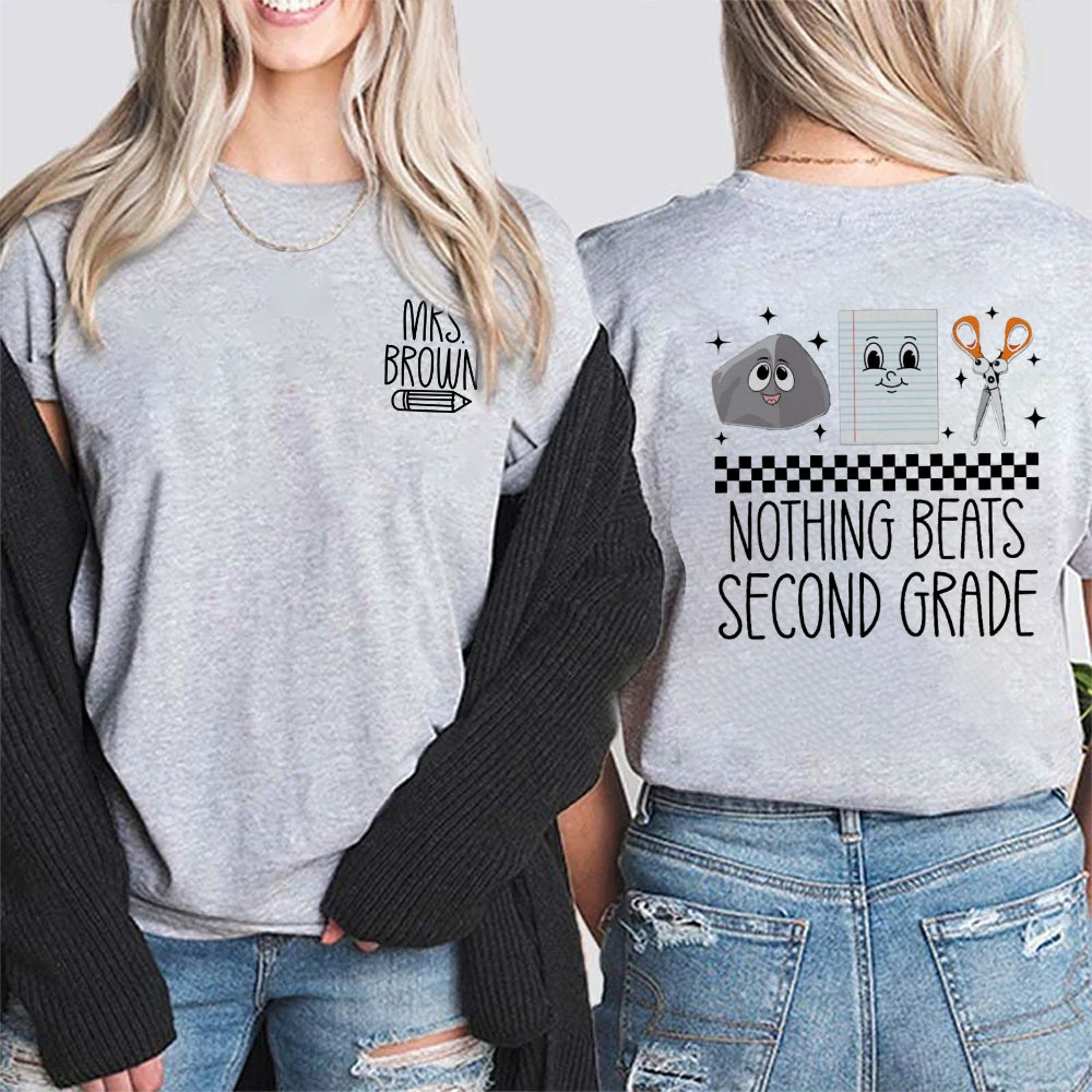 Personalized Name And Grade Nothing Beat Second Grade  Double Printed T-Shirt