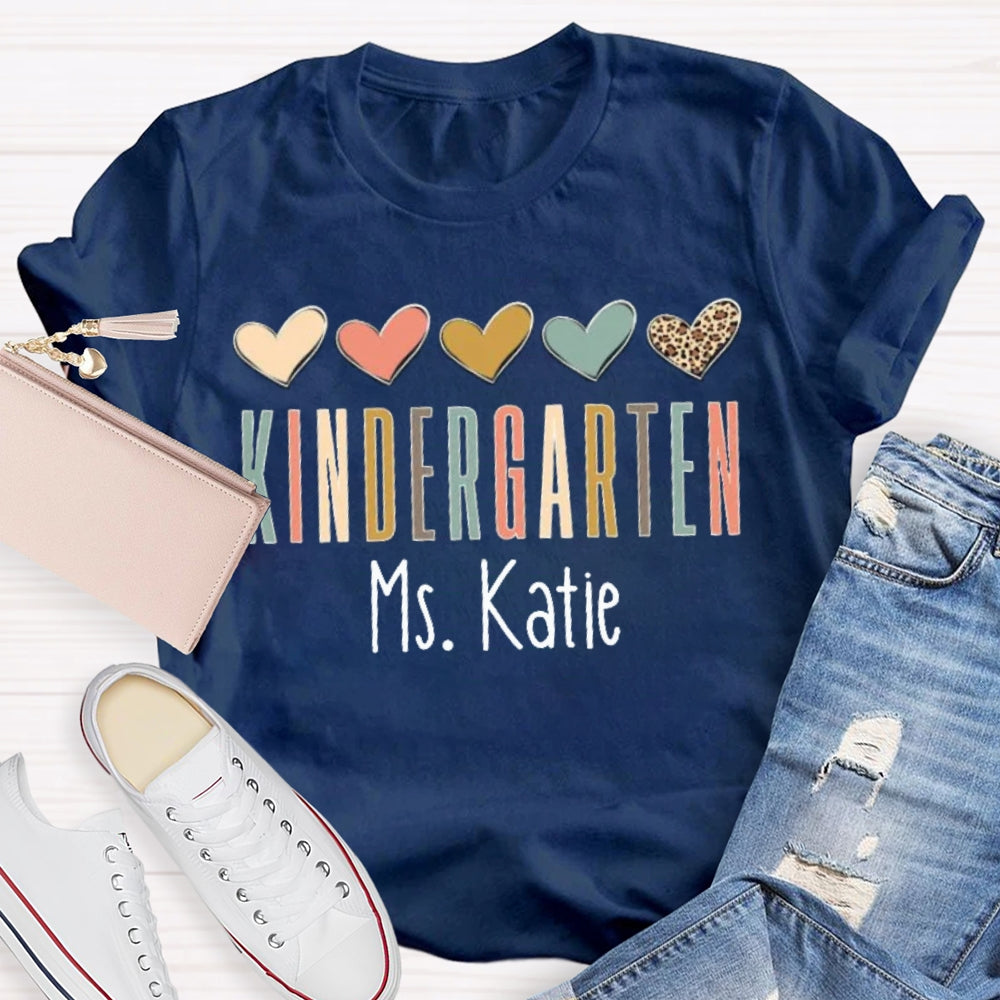 Personalized Name Colorful Heart Teacher T-Shirt
