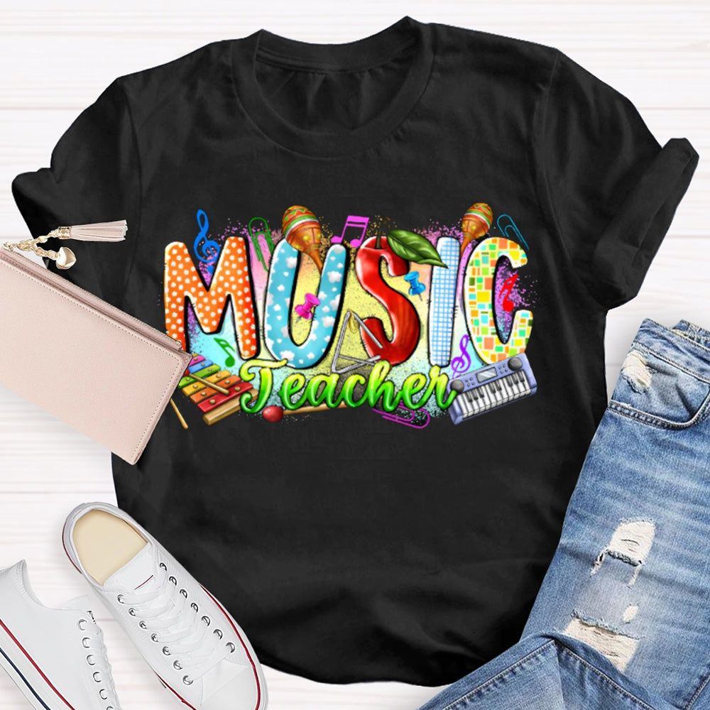 Colorful Tie-Dye Print Music Teacher T-shirt