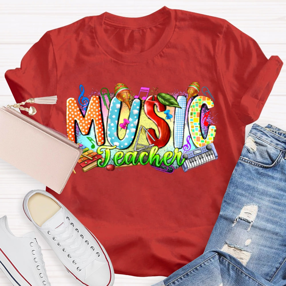 Colorful Tie-Dye Print Music Teacher T-shirt
