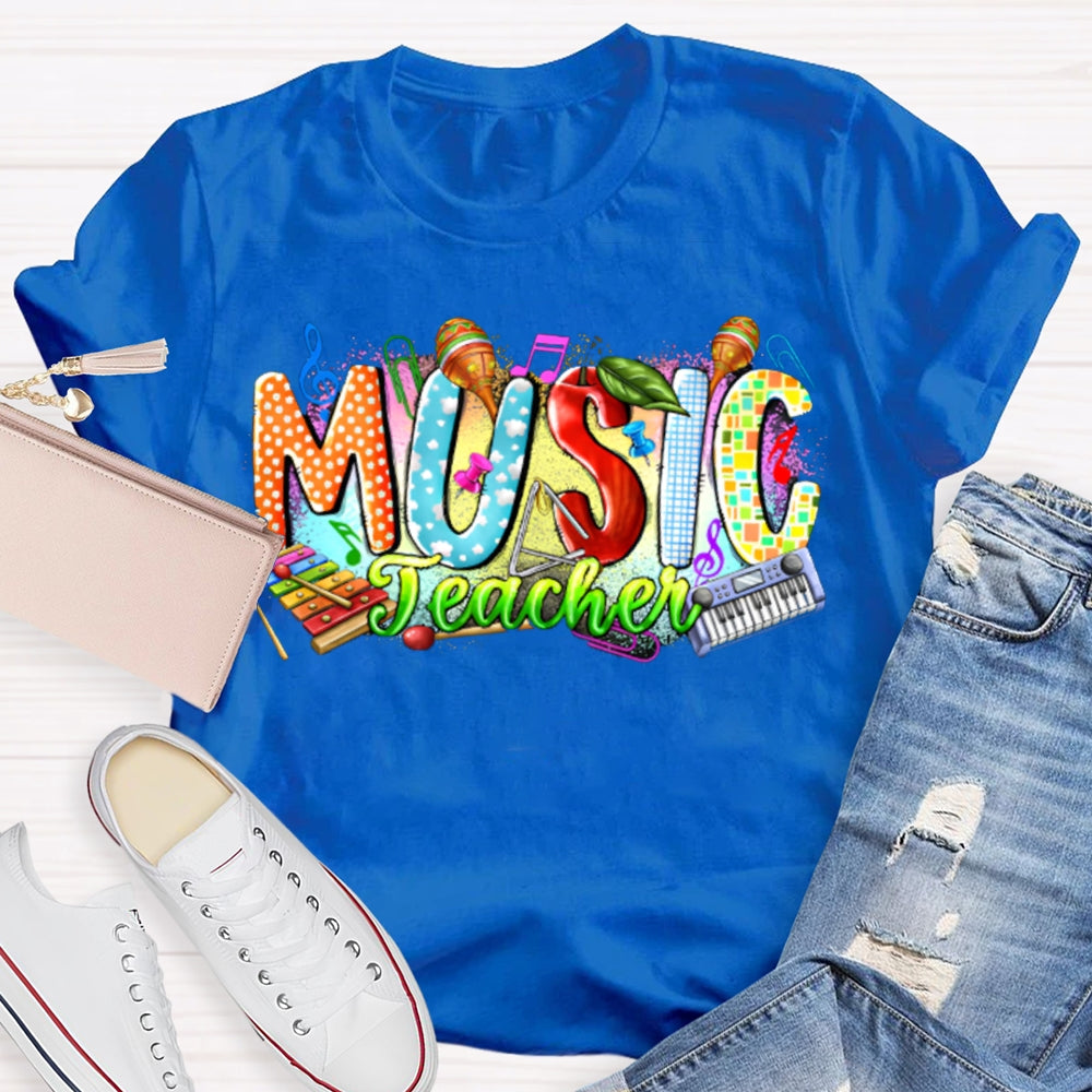 Colorful Tie-Dye Print Music Teacher T-shirt