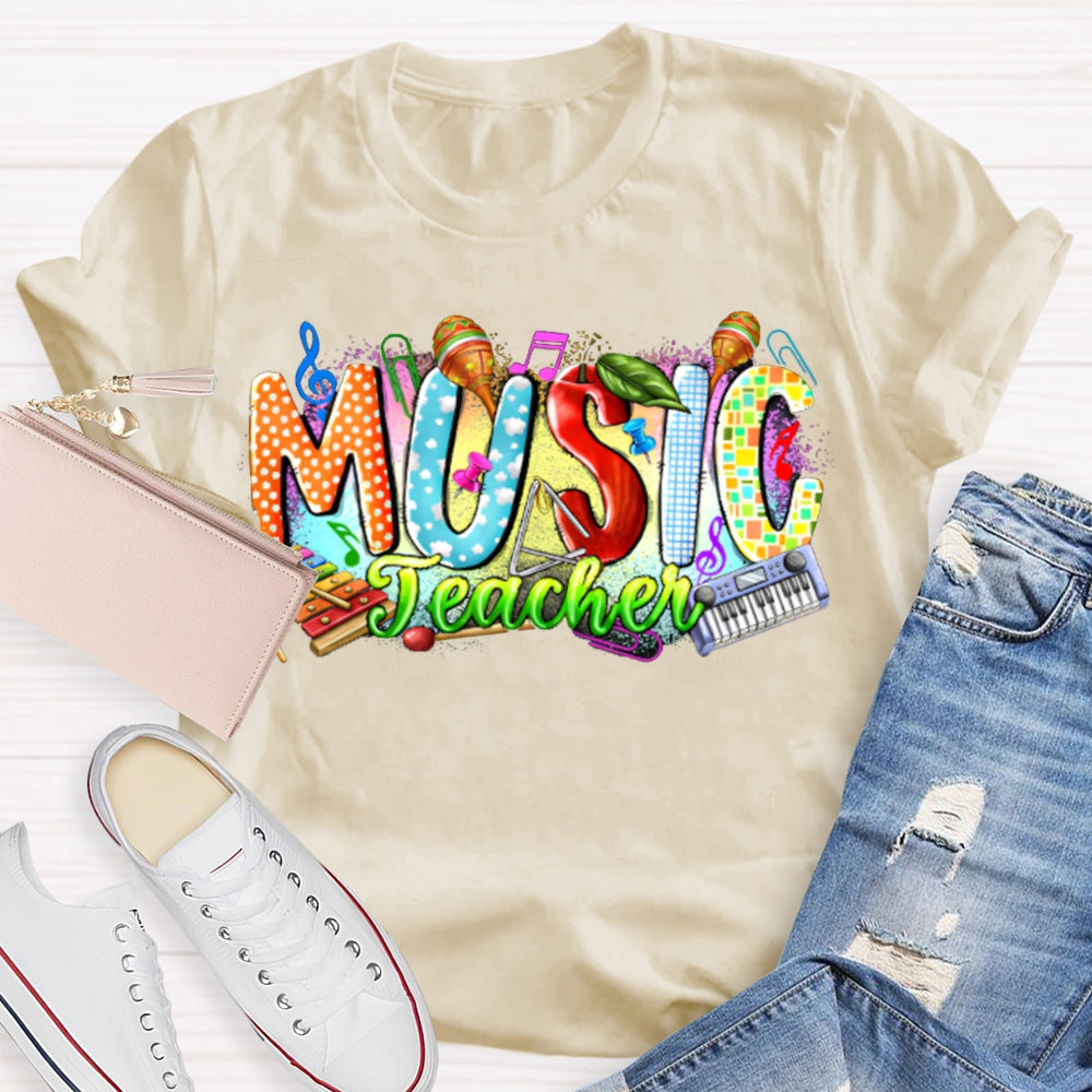 Colorful Tie-Dye Print Music Teacher T-shirt