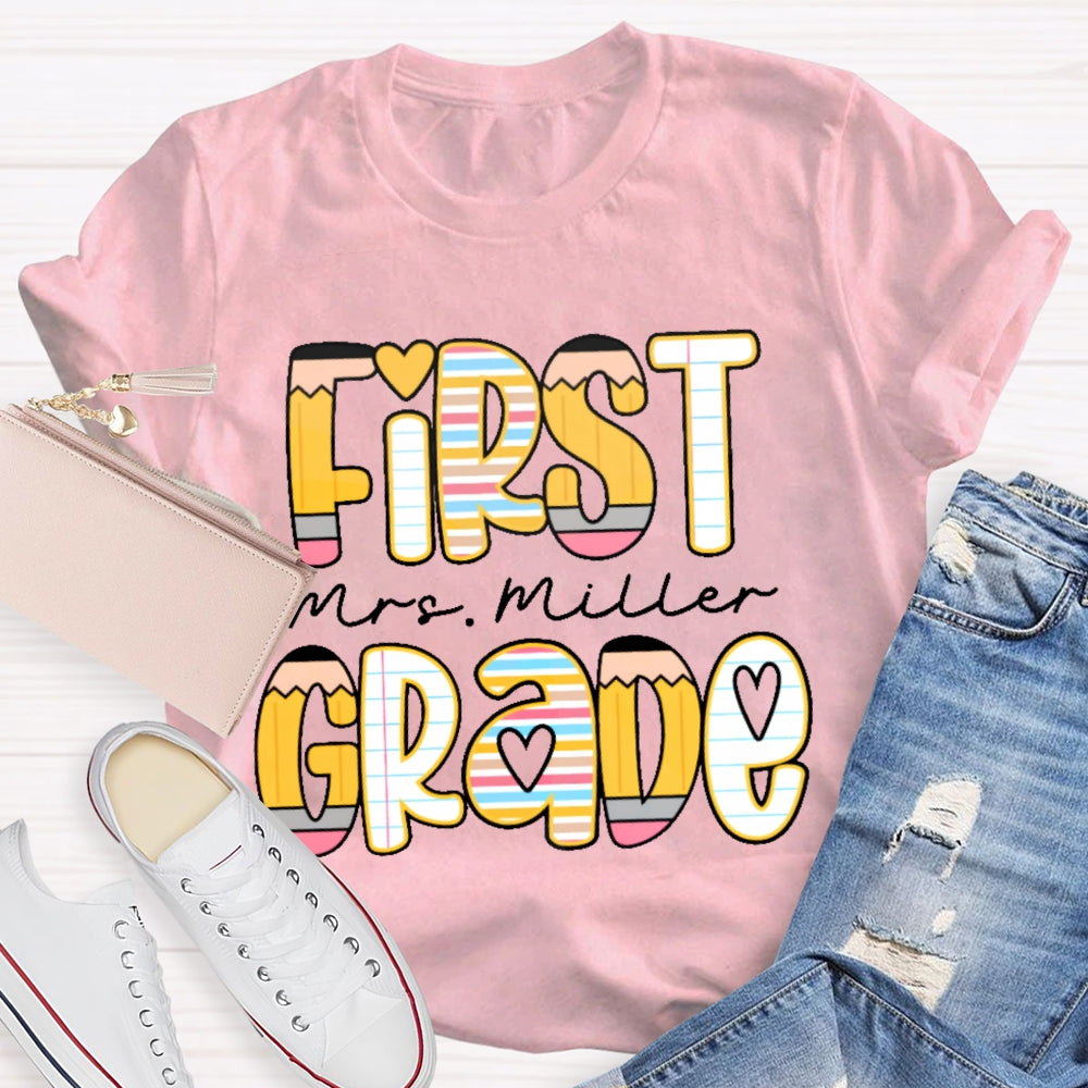 Personalized Name And Grade Funny Letters T-shirt