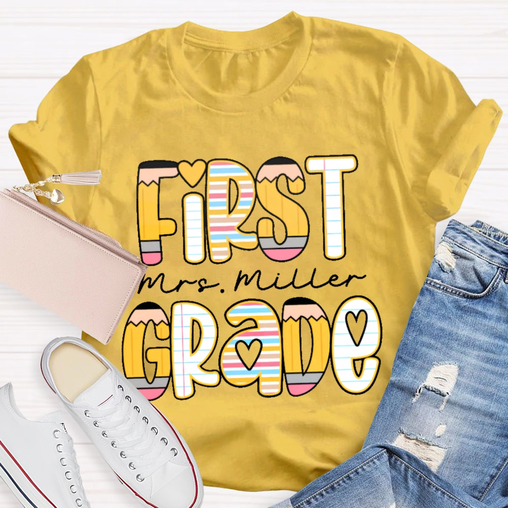 Personalized Name And Grade Funny Letters T-shirt