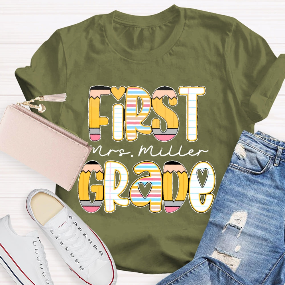 Personalized Name And Grade Funny Letters T-shirt