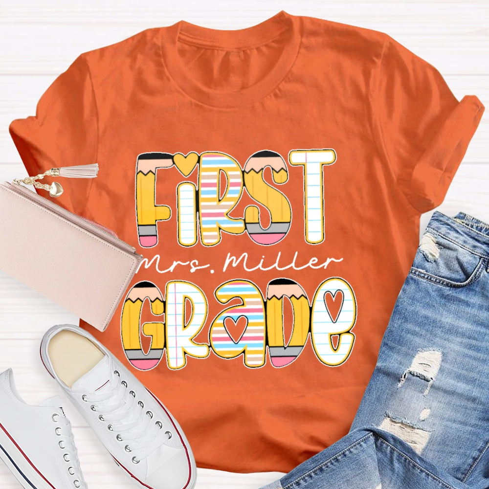 Personalized Name And Grade Funny Letters T-shirt