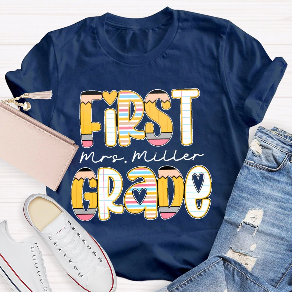 Personalized Name And Grade Funny Letters T-shirt
