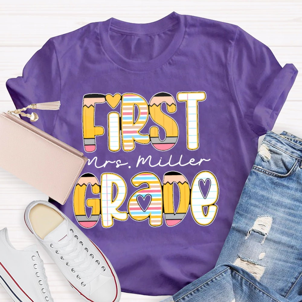 Personalized Name And Grade Funny Letters T-shirt