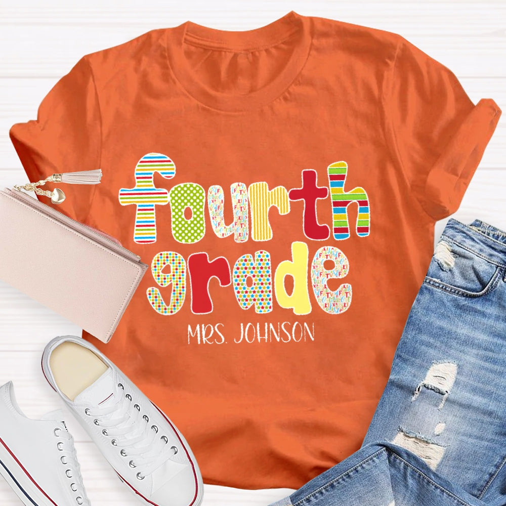 Personalized Name And Grade Back To School Funny Letters T-shirt