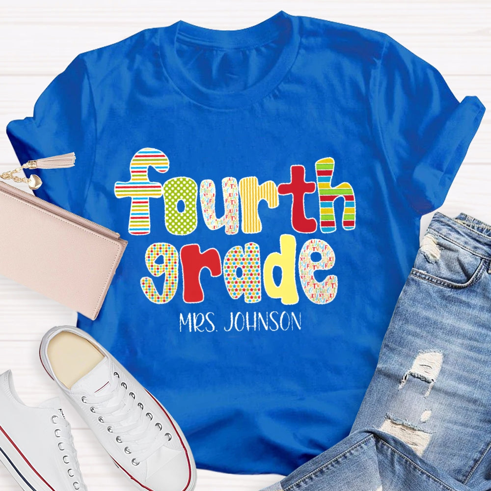 Personalized Name And Grade Back To School Funny Letters T-shirt