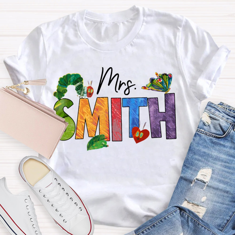 Personalized Name Colorful Tie-Dye Letters Butterfly And Caterpillar T-shirt