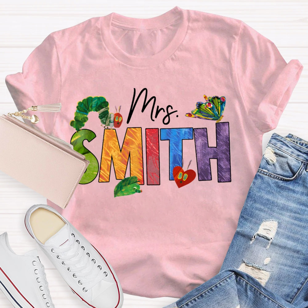 Personalized Name Colorful Tie-Dye Letters Butterfly And Caterpillar T-shirt