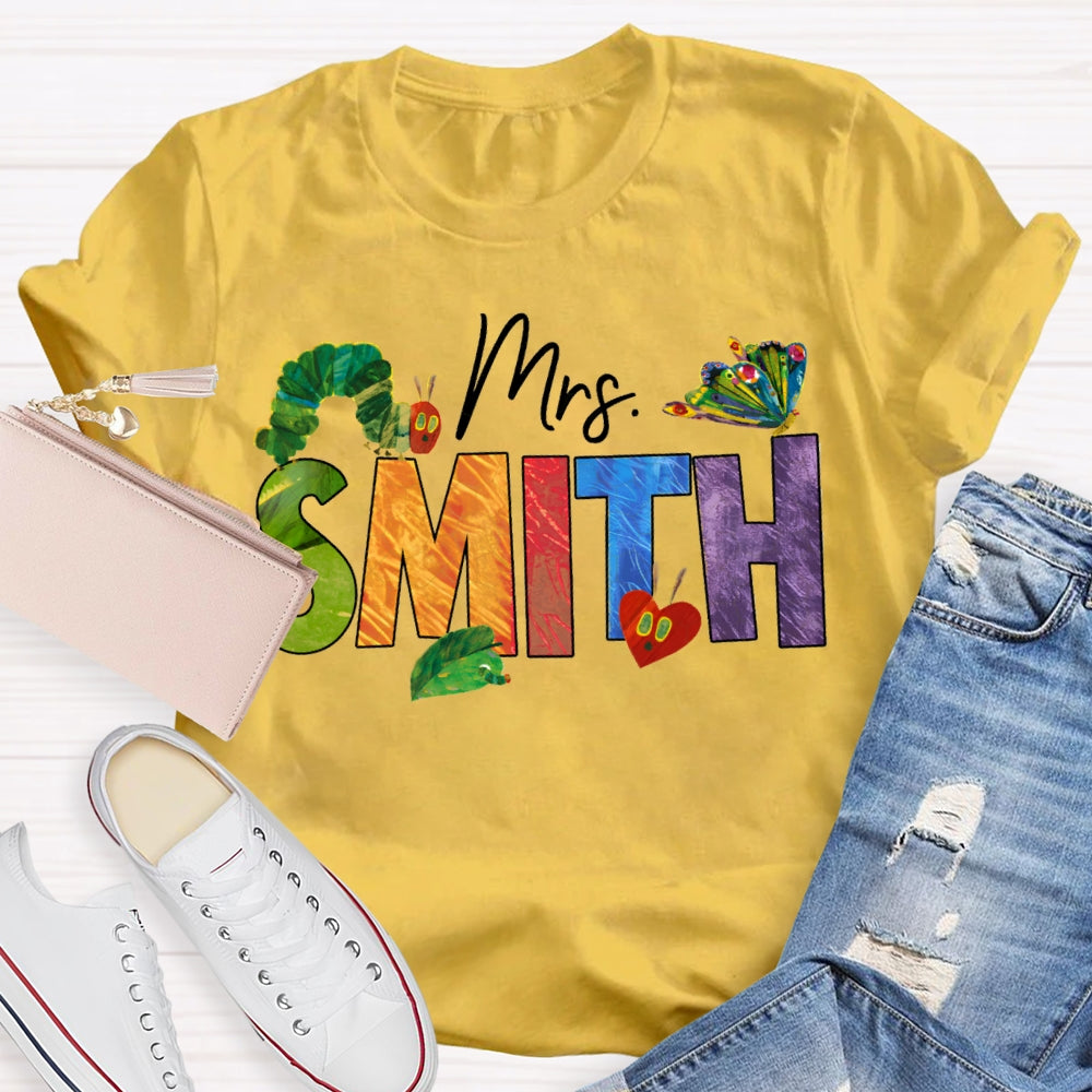 Personalized Name Colorful Tie-Dye Letters Butterfly And Caterpillar T-shirt