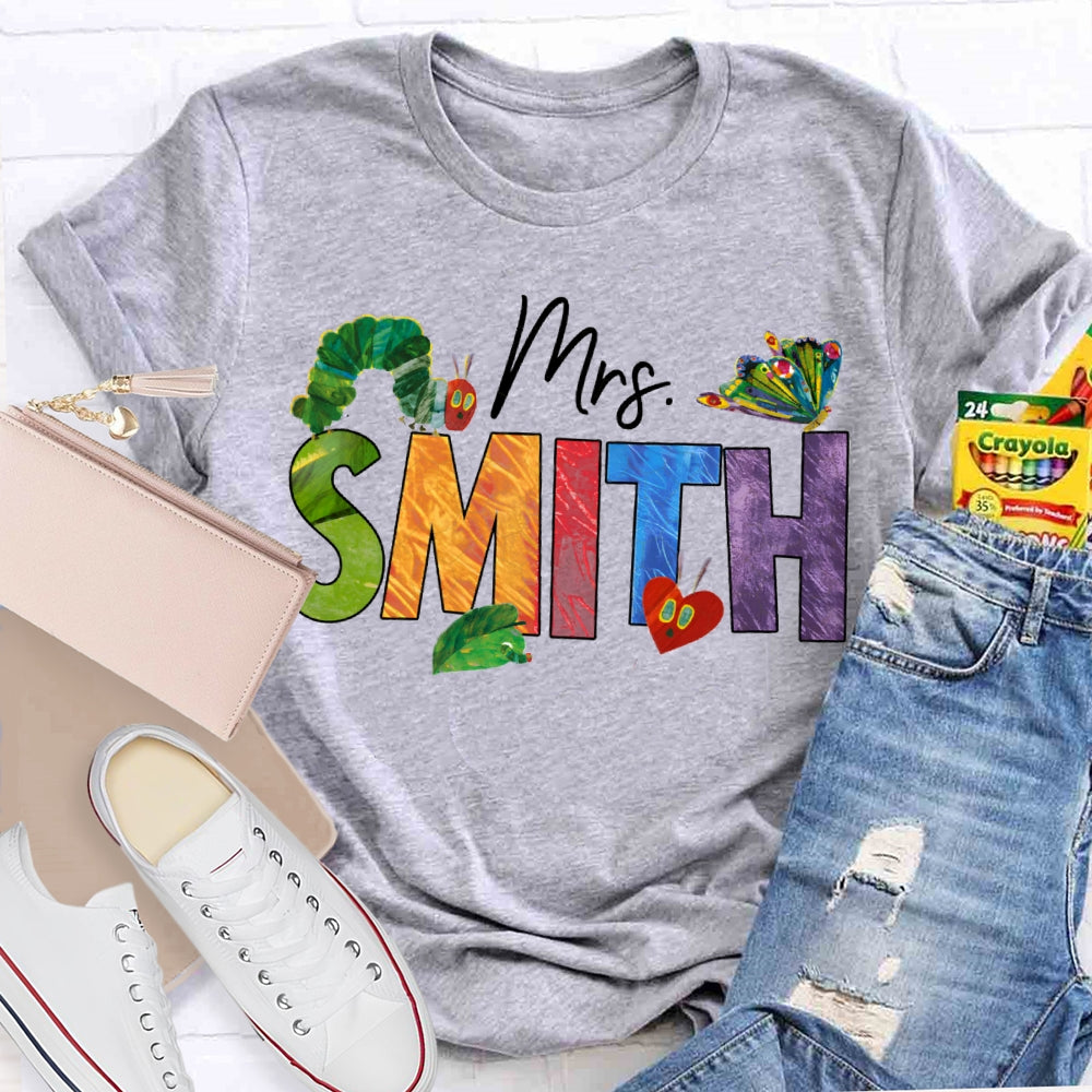 Personalized Name Colorful Tie-Dye Letters Butterfly And Caterpillar T-shirt